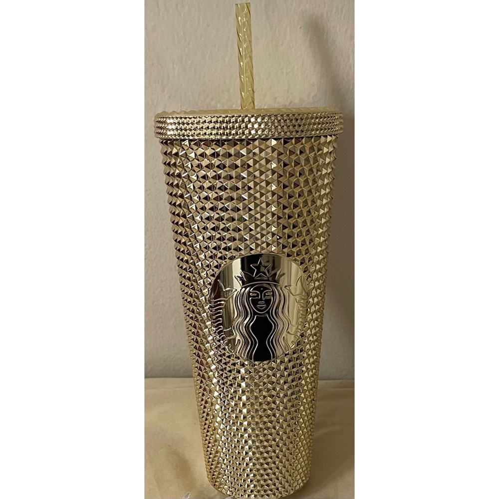 New Starbucks Gold Metallic Studded Bling Cold Cup Tumbler Holiday 2022 - Picture 1 of 2